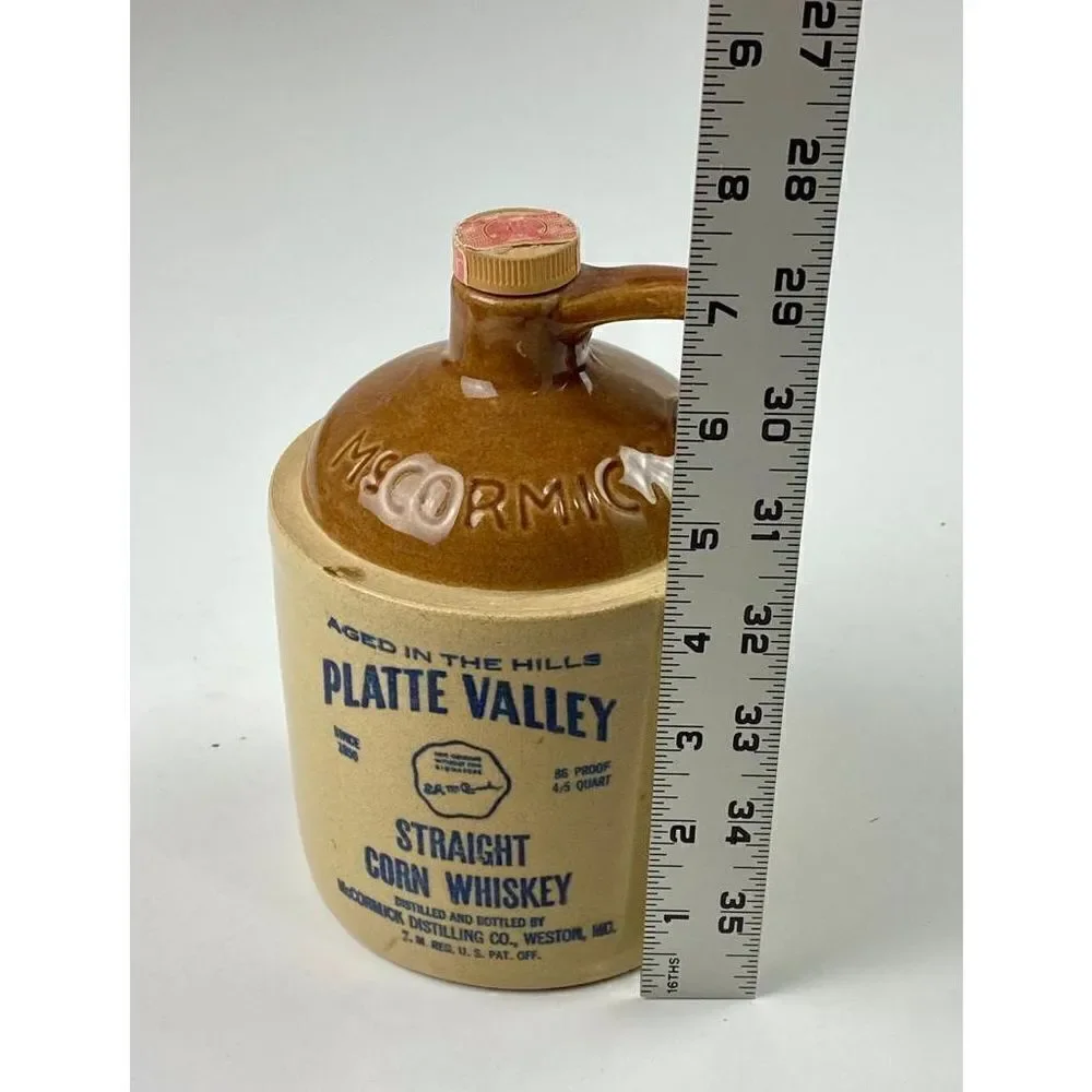 VTG McCormick Platte Valley Corn Whiskey Jug Cork Missouri 4/5's Quart Empty CC0